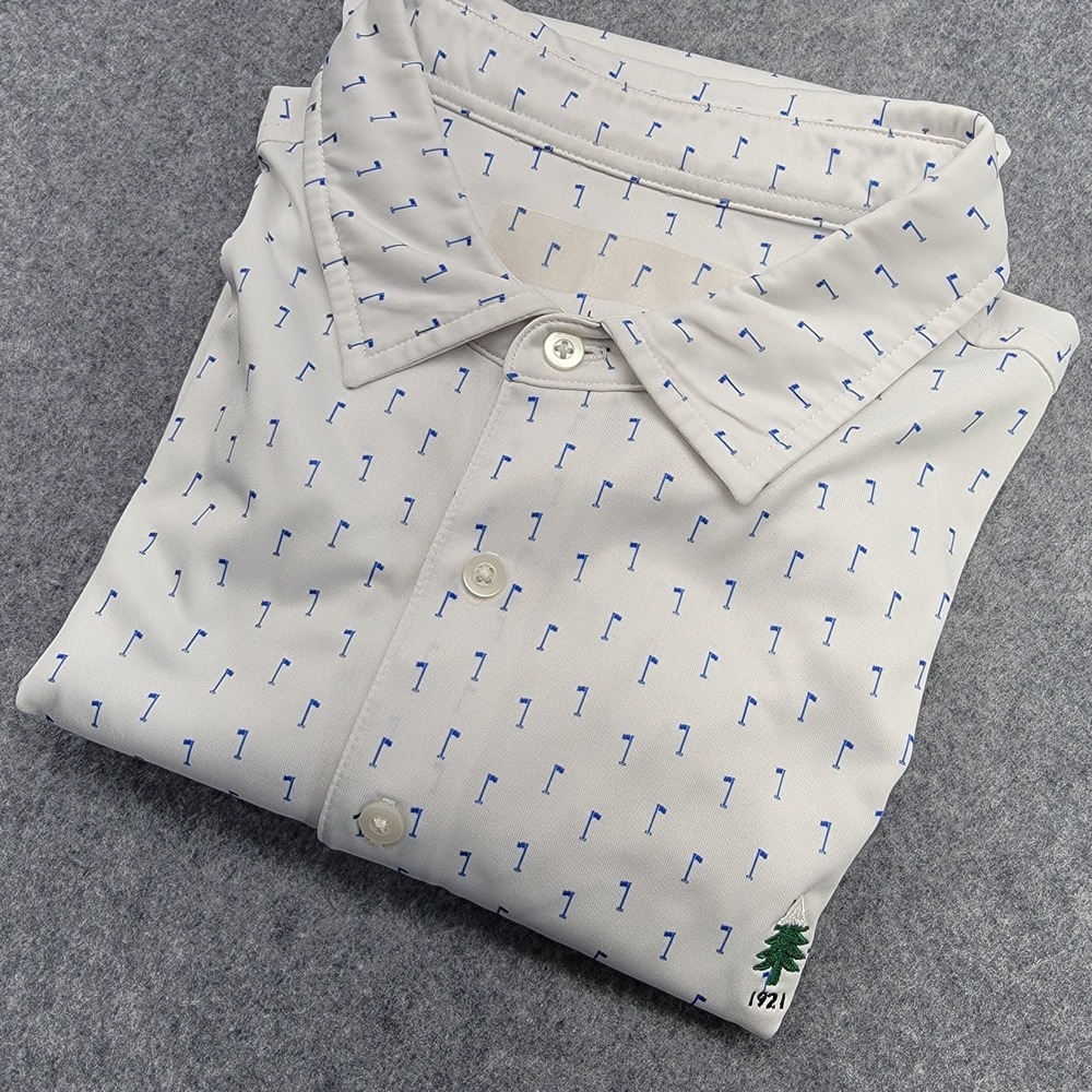 Turtleson Golf Polo Shirt Men L White  Performance Short Sleeve Pine Tree 1921